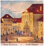 Város színháza. [Várszínház]. Carl Vasquez: Buda és Pest szabad királyi városainak tájleírása, részlet, Bécs, 1837 körül. Országos Széchényi Könyvtár Térképtár